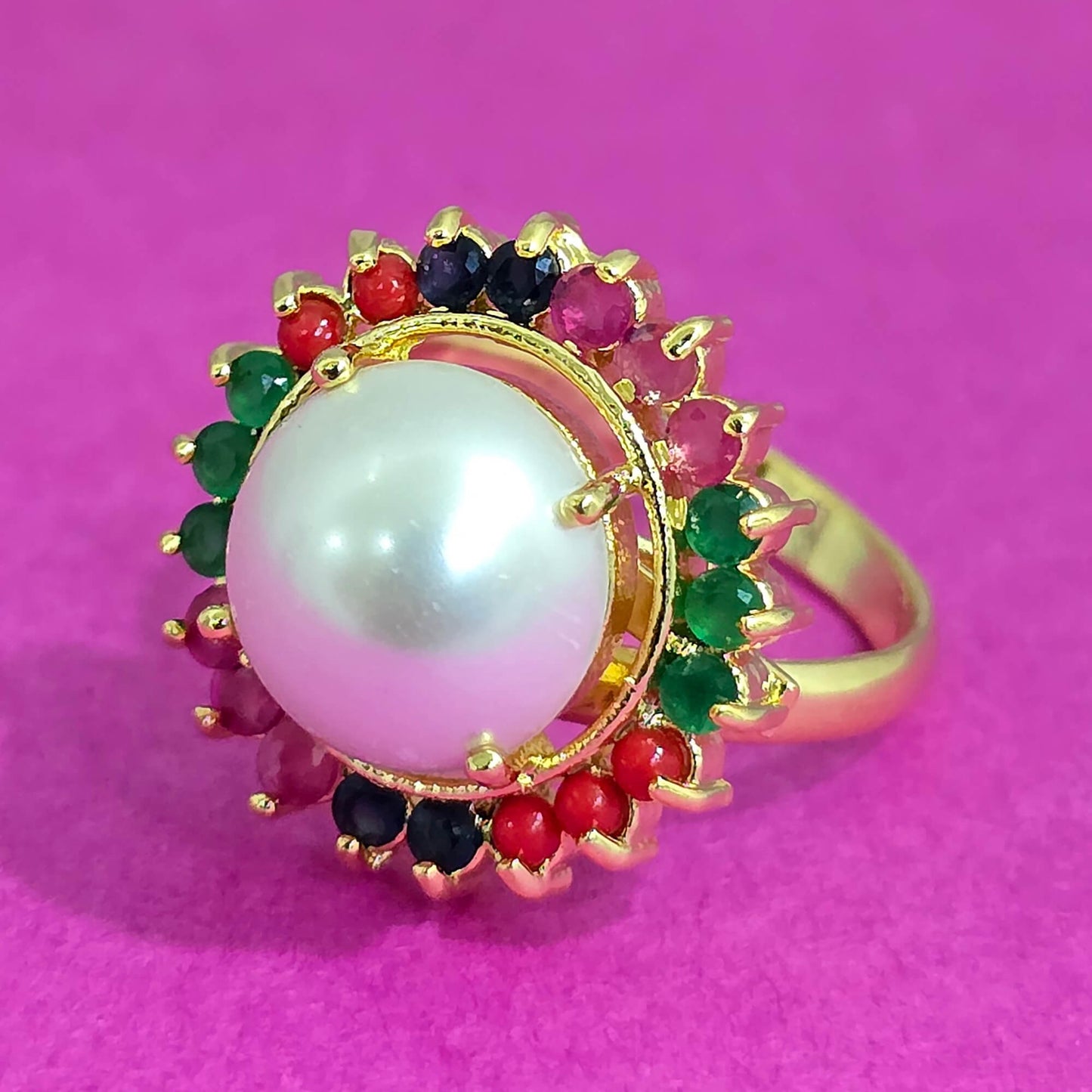 439159 Cubic Zirconia Adjustable Ring With Gold Plating-Multi