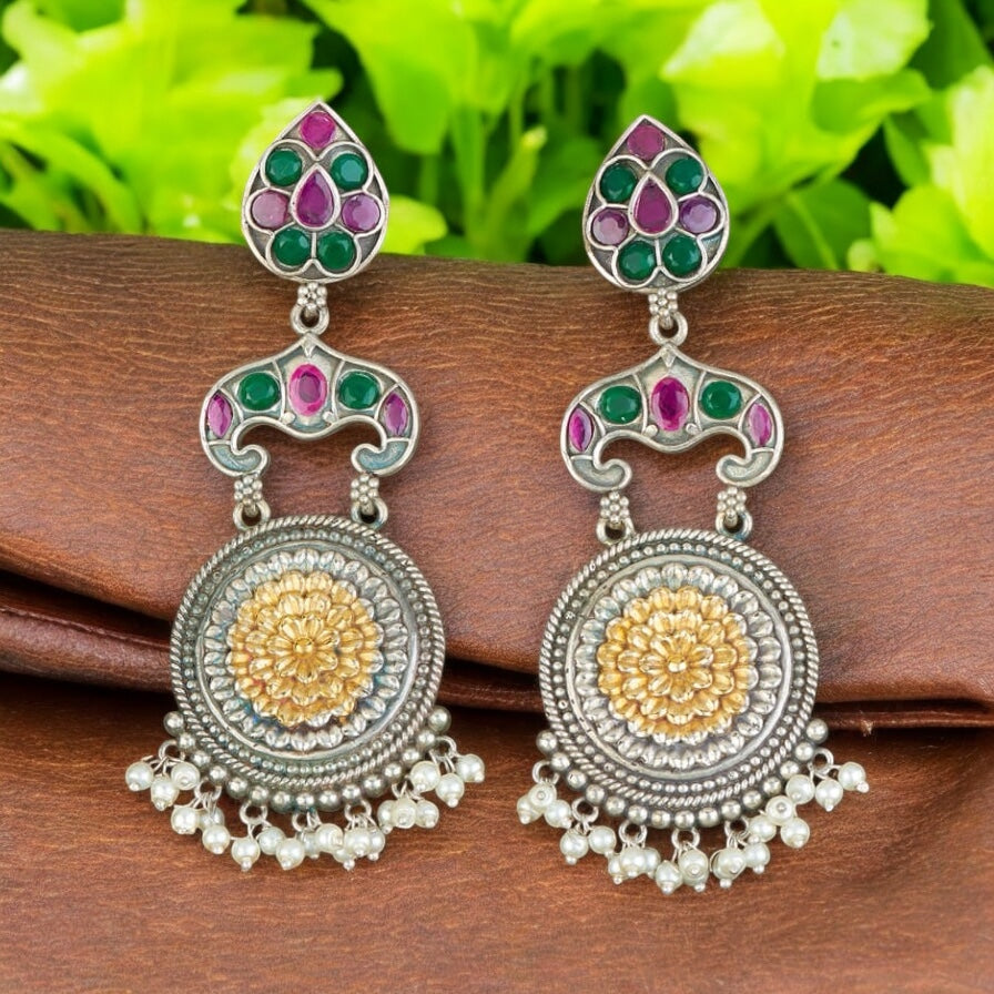 804551 Oxidised Classic Earring With 2 Tone Plating-Multi