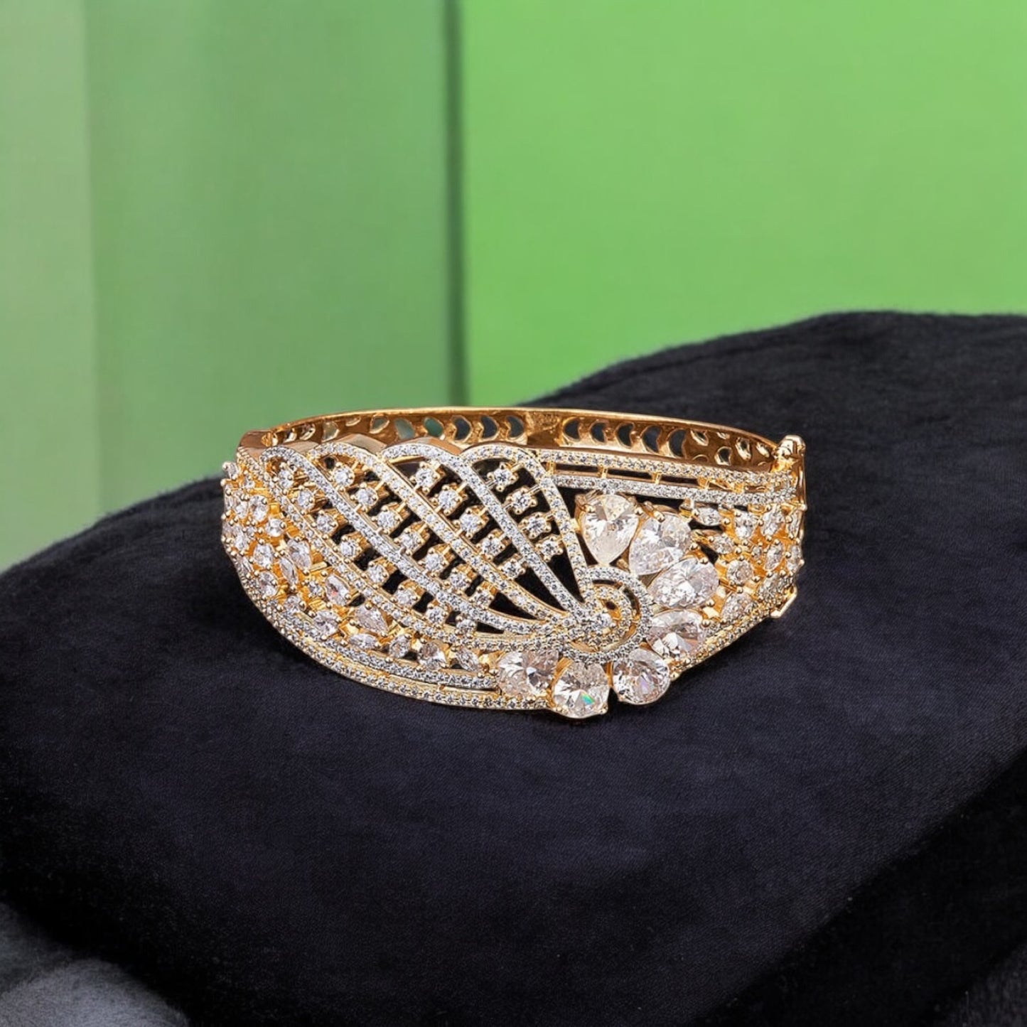 426027 Cubic Zirconia Broad Kada With 2 Tone Plating-White