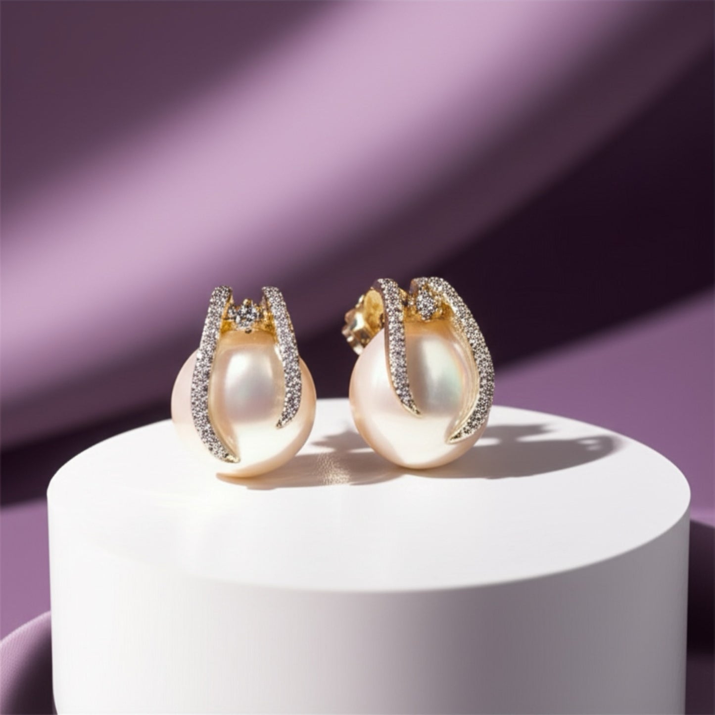 435168 Cubic Zirconia Pearl Earring With 2 Tone Rhodium Plating