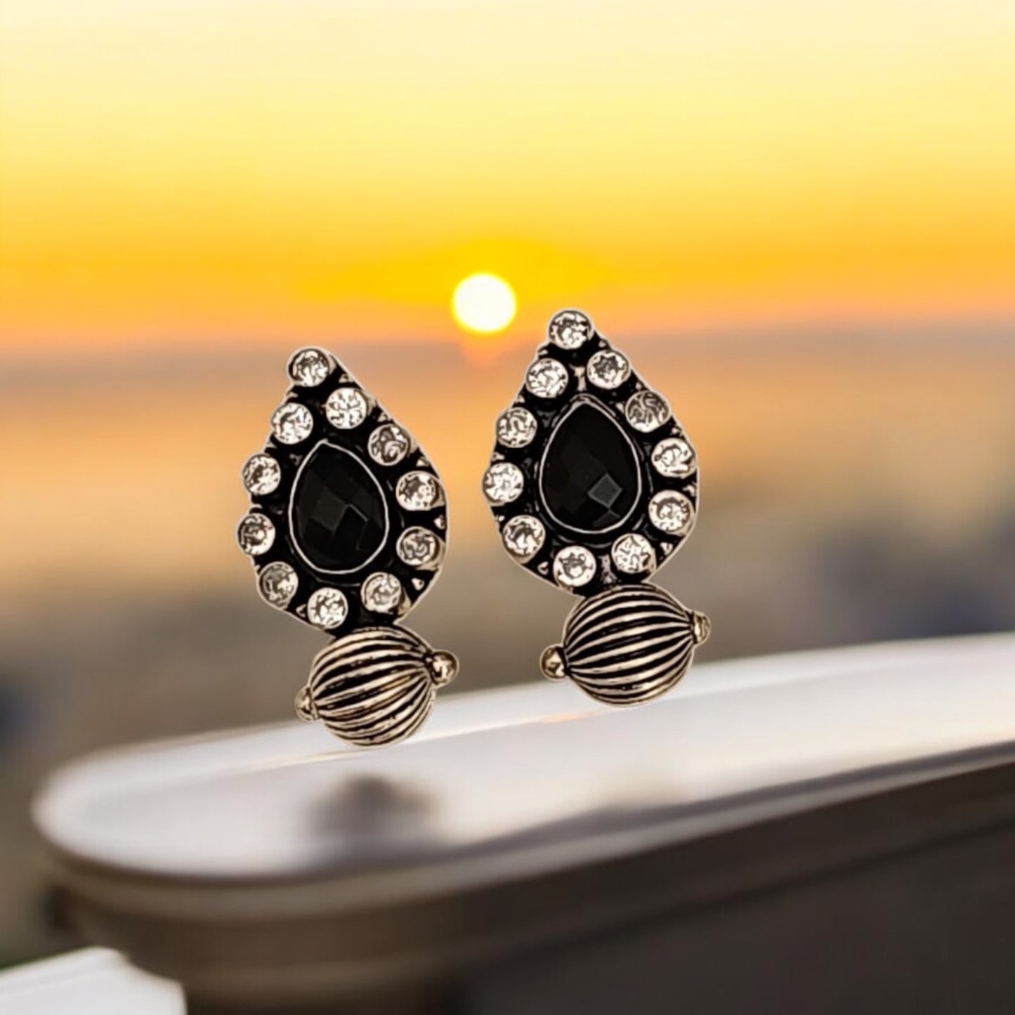 35340 Pretty Precious Fashion Oxidised Silver Stylish Party Wear Earrings for Women and Girls-Black