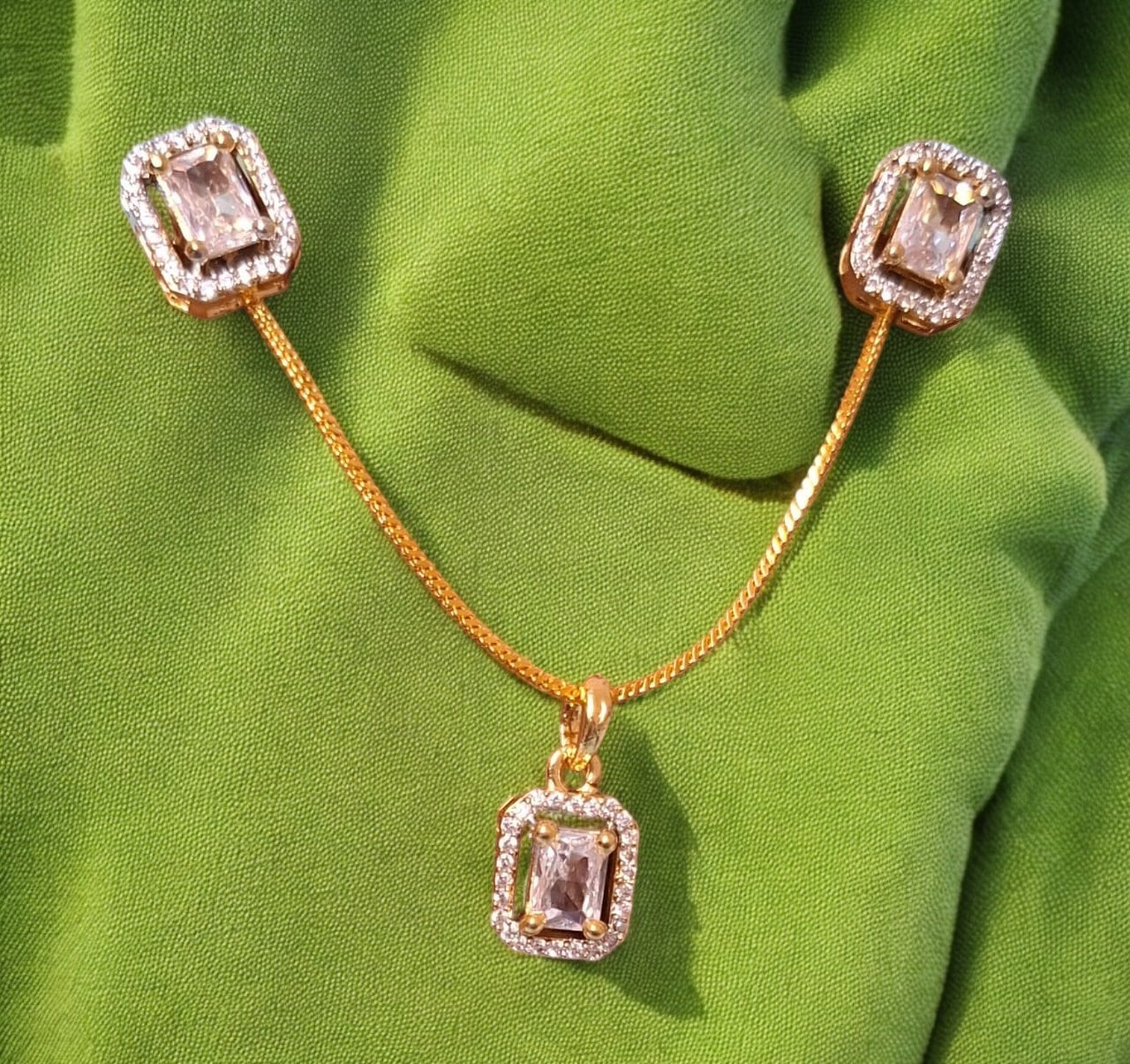 91609-PS-American Diamond Delicate Pendant Set With Gold Plating-Design 4