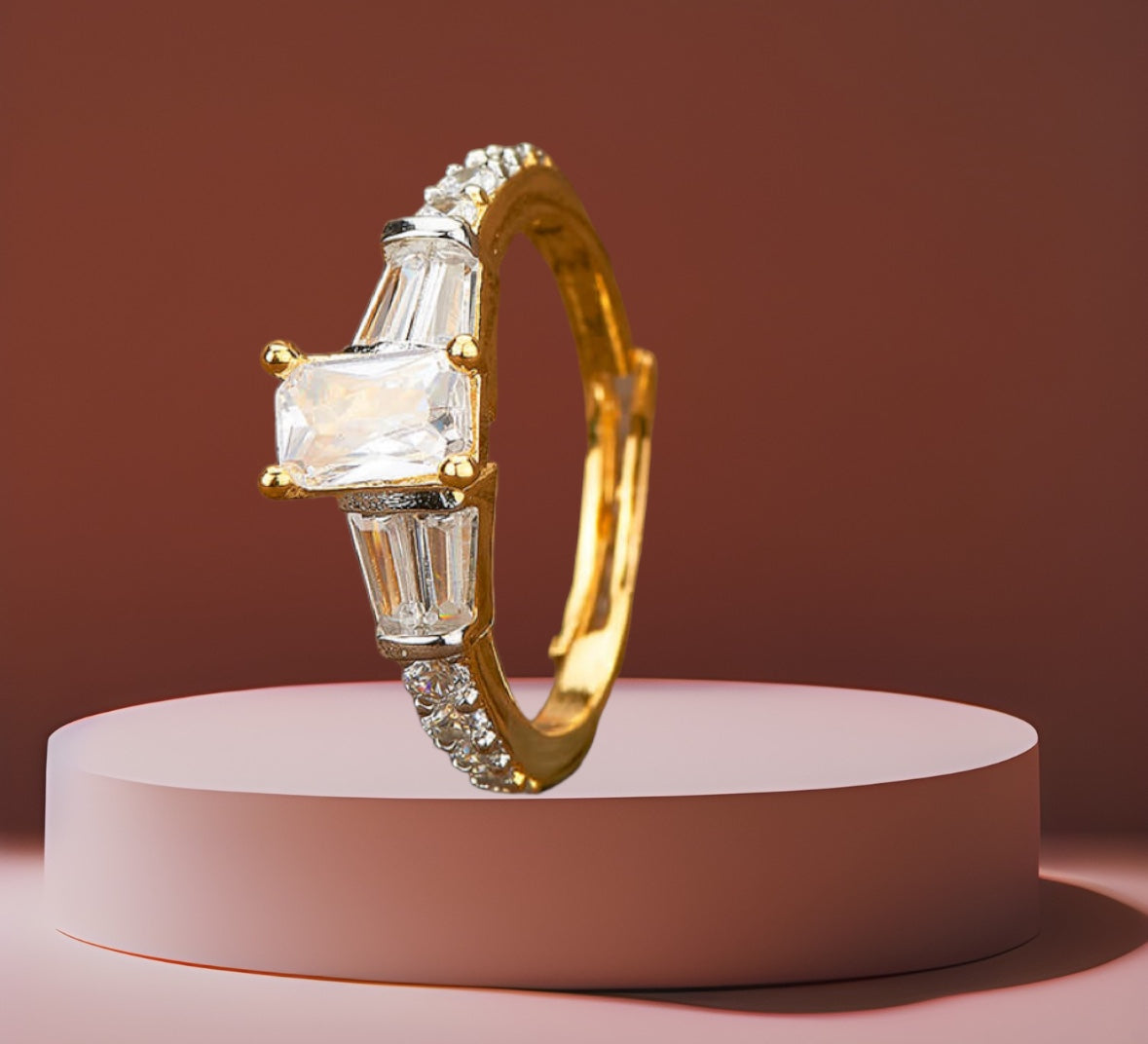 429430-Cz Adjustable Ring With Rhodium 2 Tone Plating-2 Tone