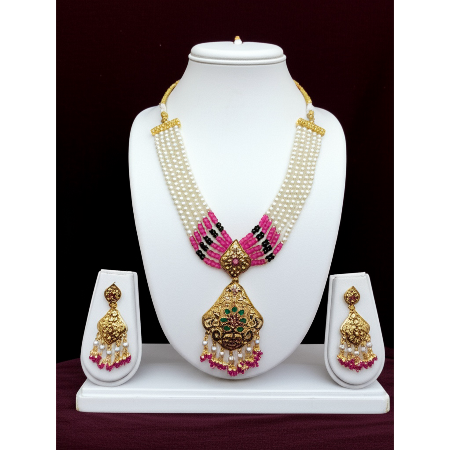 MJ-NS-922009 - Jadau Neckles Set Choker 1gm 24K Gold Plating-Pink