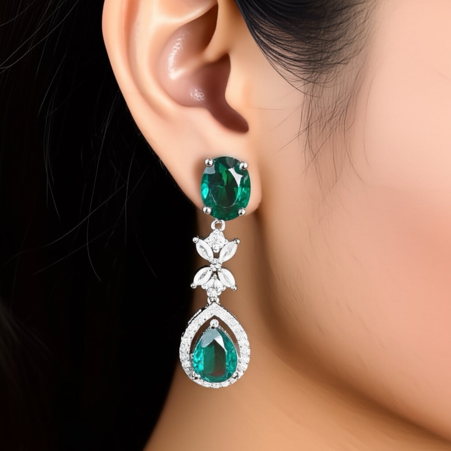 91409-ER CZ Earring With Gold/Rhodium Plating