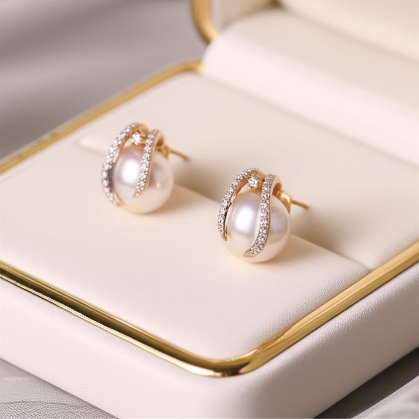 435168 Cubic Zirconia Pearl Earring With 2 Tone Rhodium Plating
