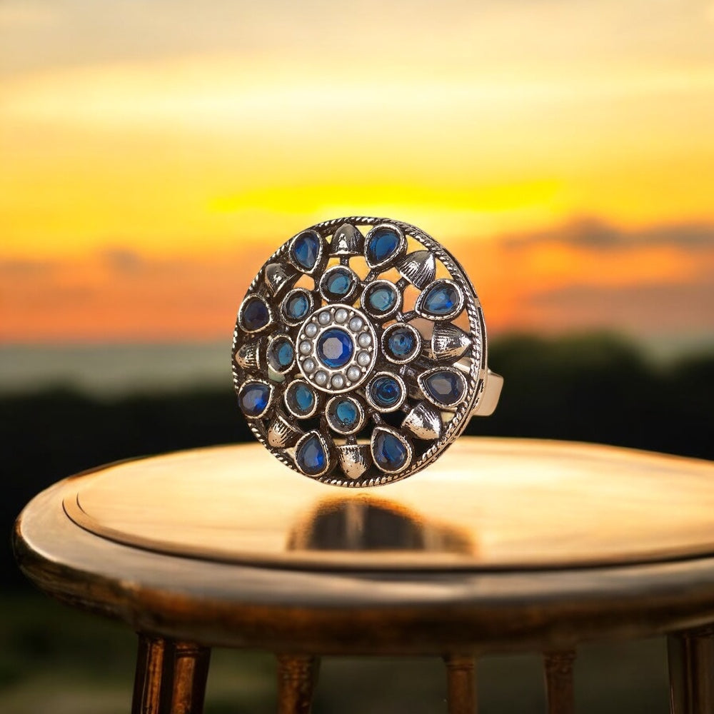 809087 Ring With Oxidised Plating Blue