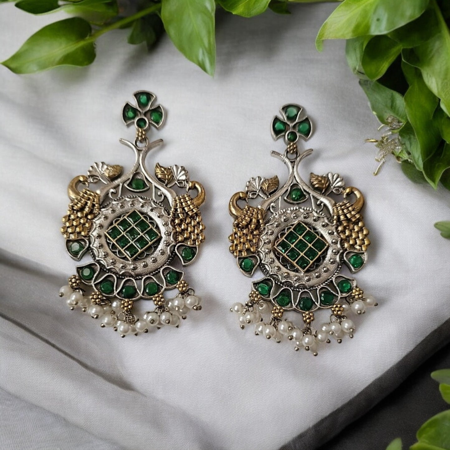 805132 Pretty Precious Fashion Oxidised Silver Stylish Party Wear Earrings for Women and Girls-Green