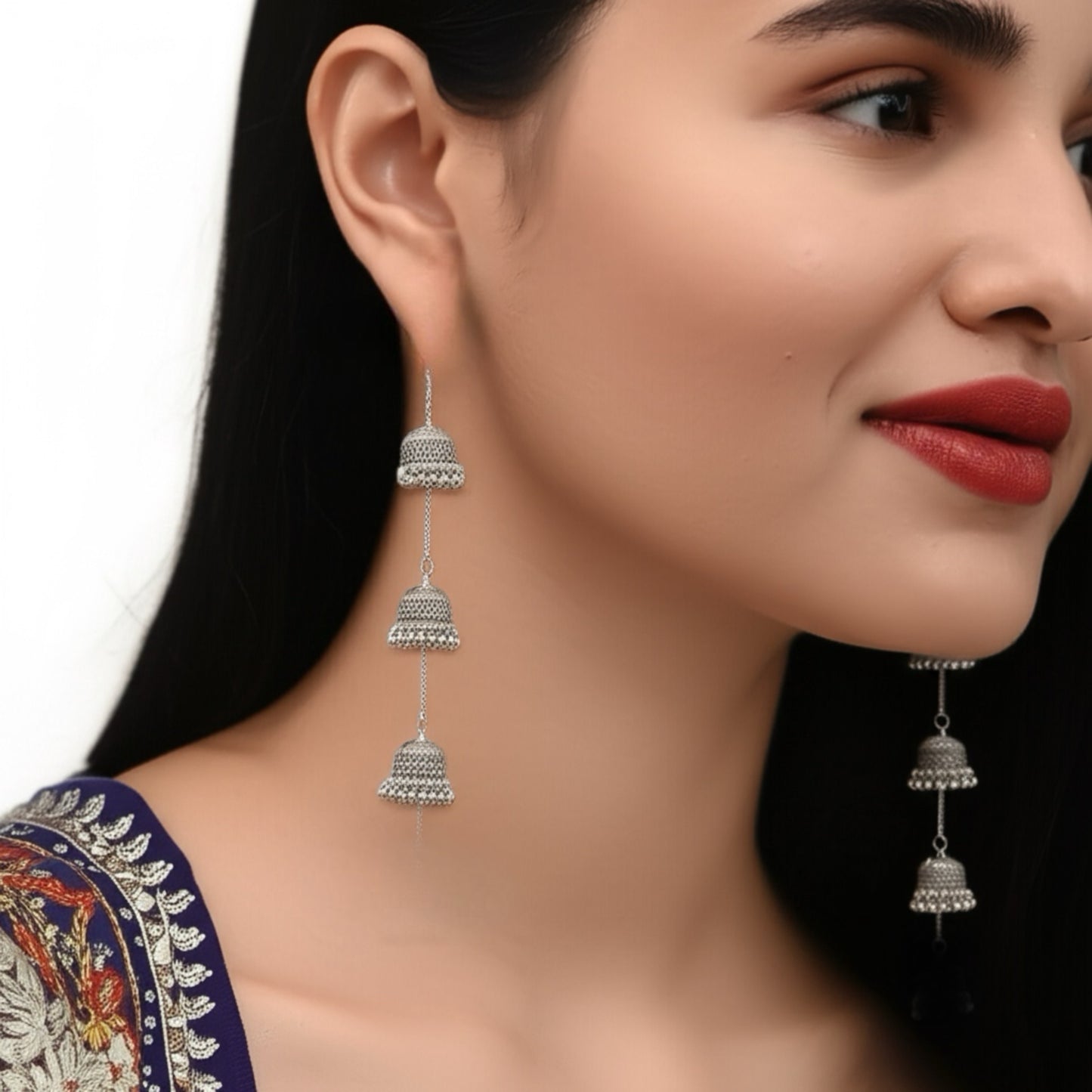 91309-ERO Pretty Precious Fashion Oxidised Silver Stylish Party Wear Earrings for Women and Girls