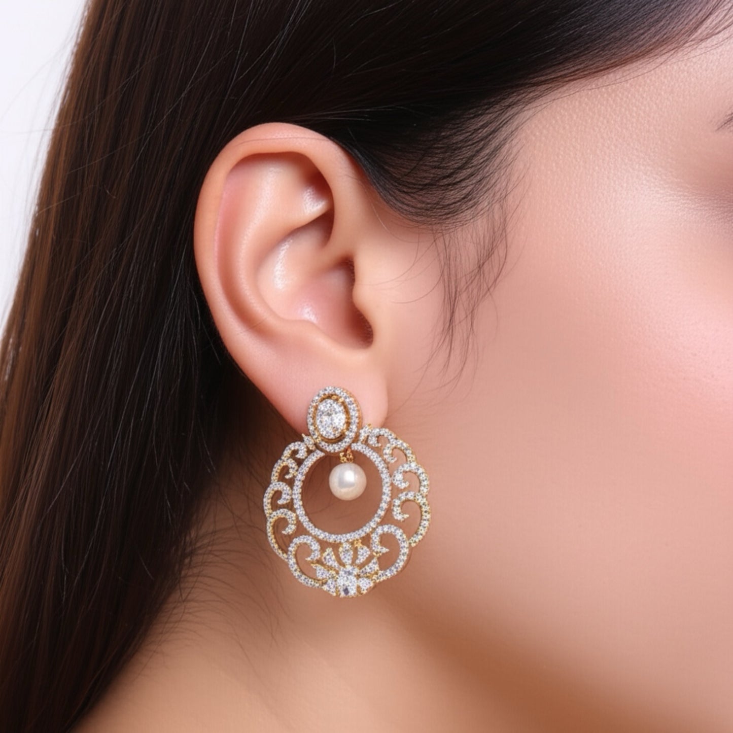 426163 CZ Earring With 2 Tone Plating
