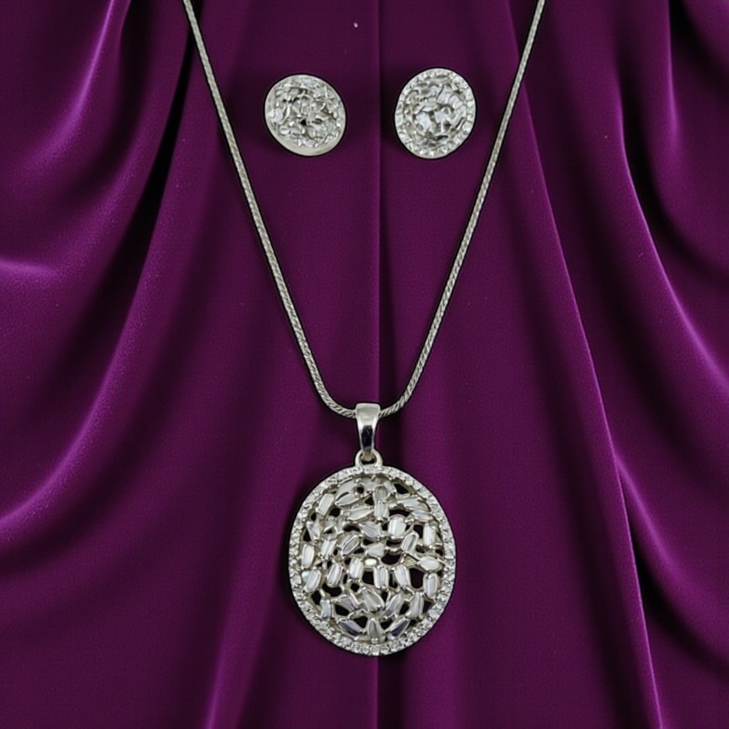 91909-PS-American Diamond Delicate Pendant Set With Gold Plating-Design 2