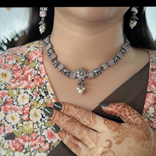 92999-NSO Classic Necklace With Oxidised Plating-Pink