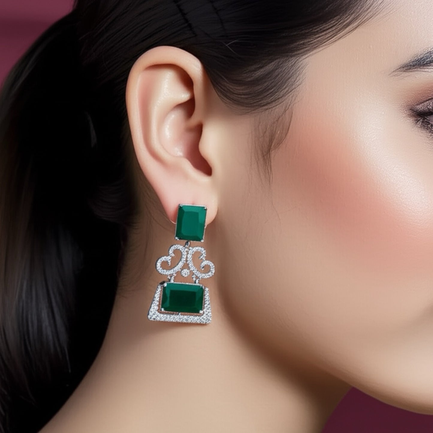 426317-G Earring With Rhodium Plating- Green