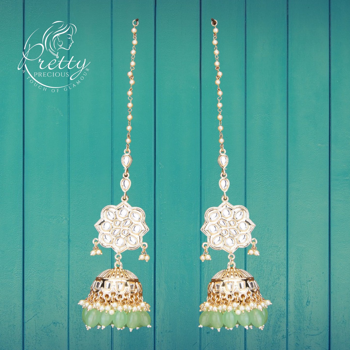 109588 Indo Western Beads Earring With Gold Plating-Mint