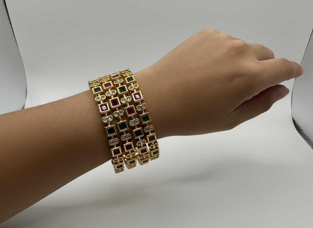 1008 Cz Classic Bangles-Size 2.6- Ruby Green