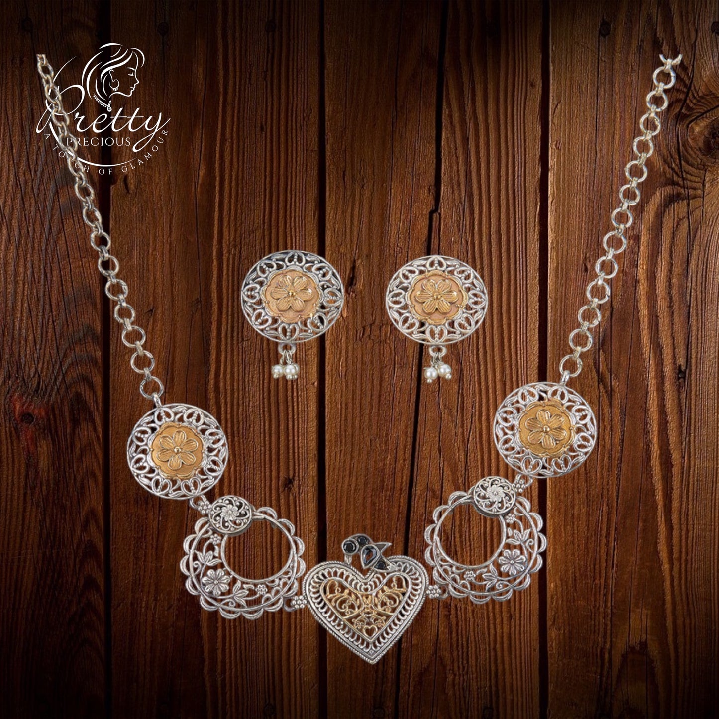 803792 Oxidised Delicate Necklace With 2 Tone Plating