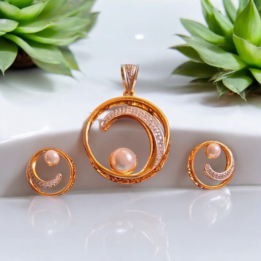 426634-American Diamond Delicate Pendant Set With Gold Plating-Moti