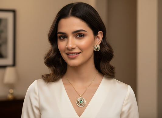 1060-American Diamond Delicate Pendant Set -Green