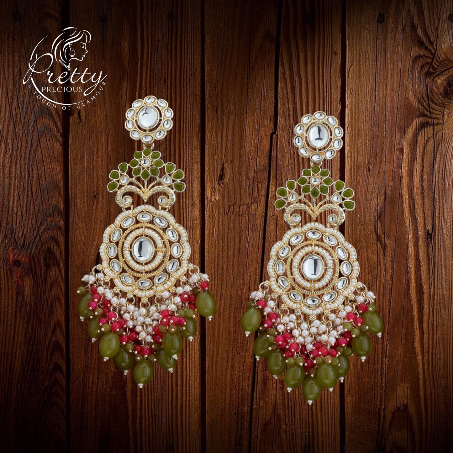 110786 Indo Western Beads Earring With Gold Plating-Mehandi