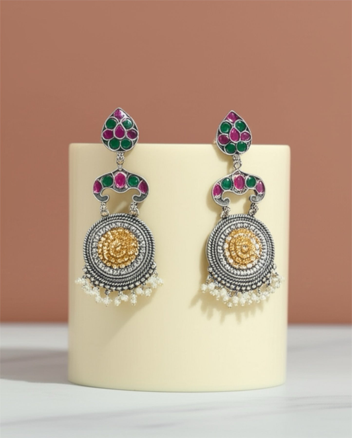 804551 Oxidised Classic Earring With 2 Tone Plating-Multi