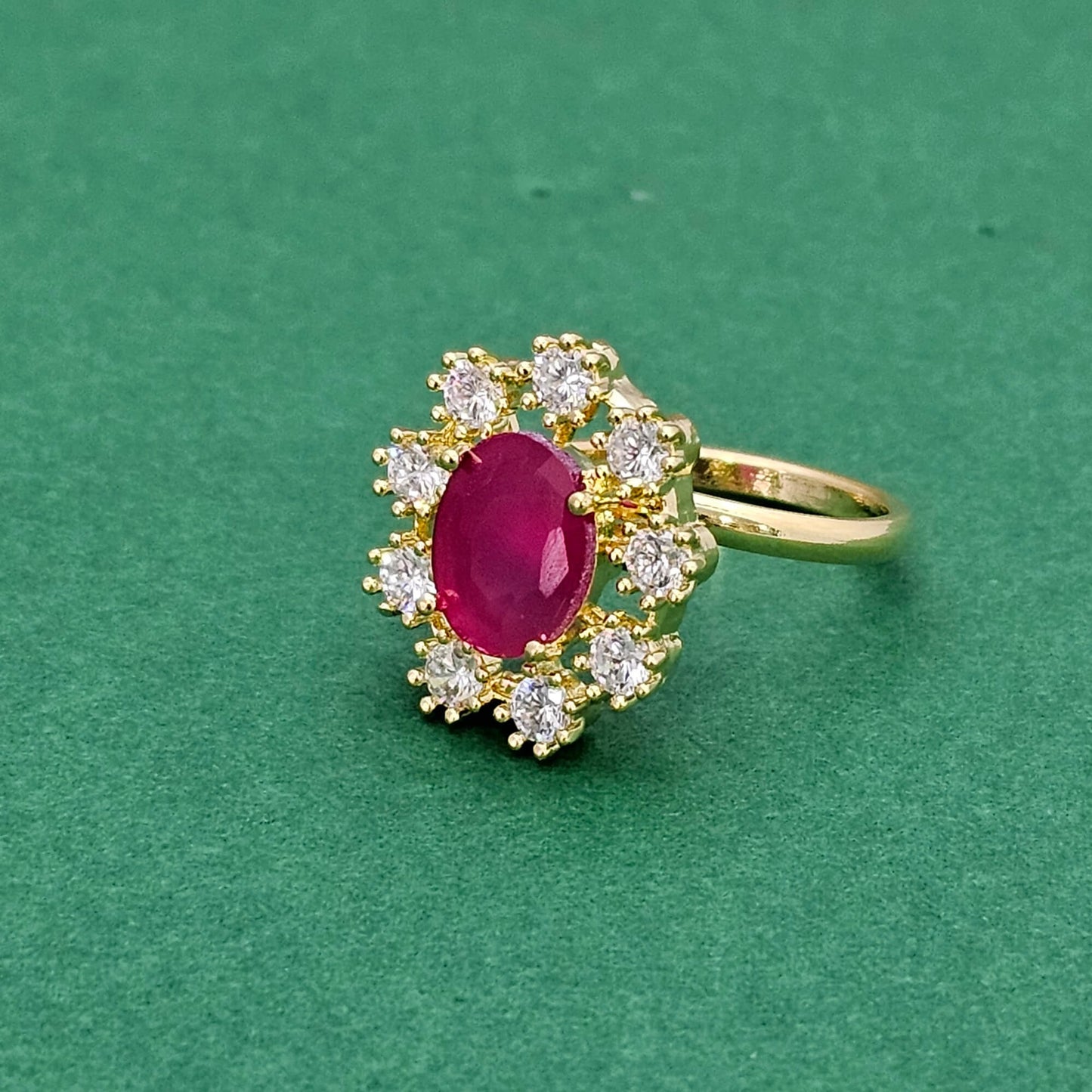 438614 Cz Classic Ring With Gold Plating-Ruby