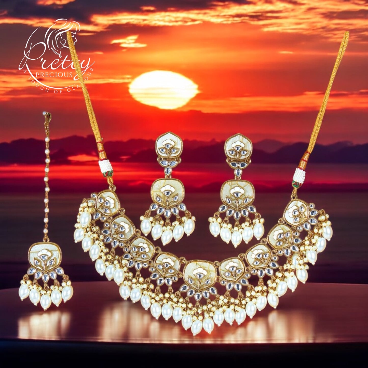 111689 Necklace Set-Indowestern-White