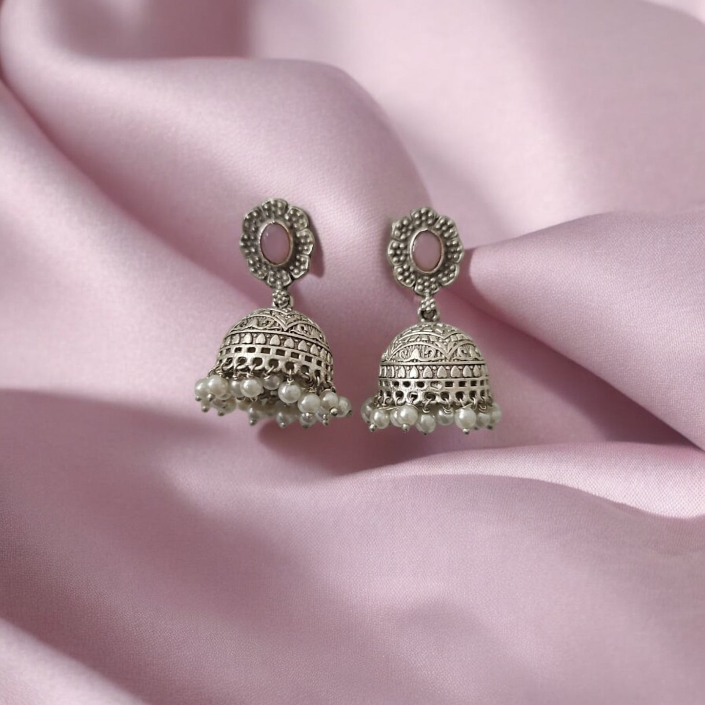 35105 Pretty Precious Fashion Oxidised Silver Stylish Party Wear Earrings for Women and Girls-Pink