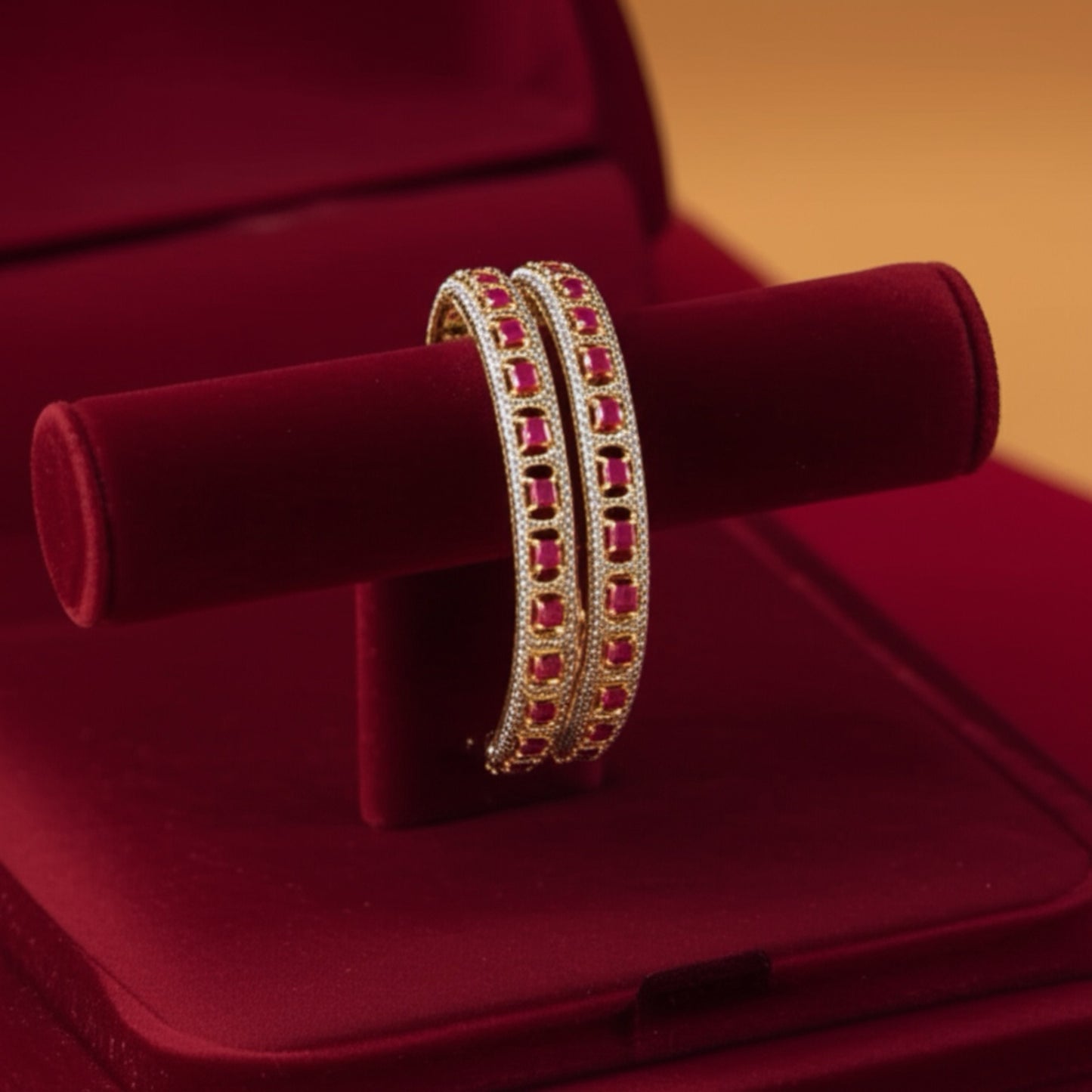429814 Cz Bangles With Gold Plating-Size 2.6 (Ruby)