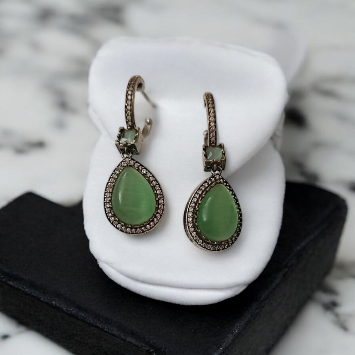 35250 Pretty Precious Fashion Oxidised Silver Stylish Party Wear Earrings for Women and Girls-Green