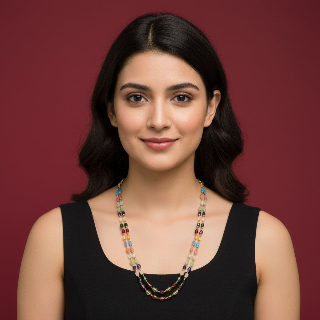 439027 Cubic Zirconia Mala Necklace With Gold Plating-Multi