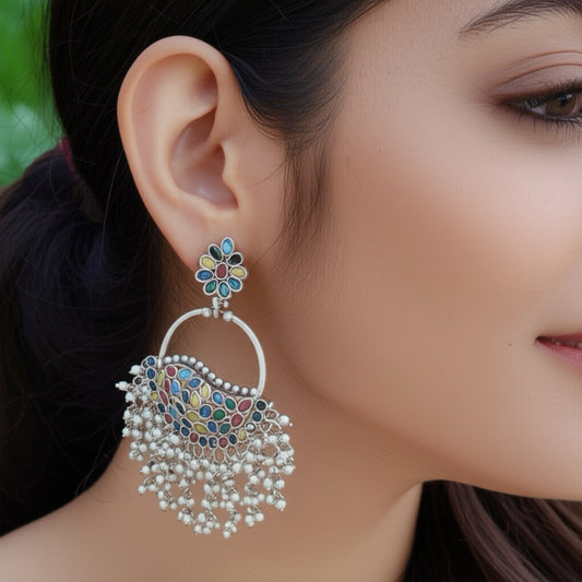 94999-ERO Pretty Precious Fashion Oxidised Silver Stylish Party Wear Earrings for Women and Girls-Multi