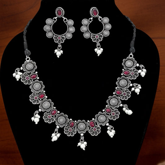802470 Classic Necklace With Oxidised Plating-Ruby