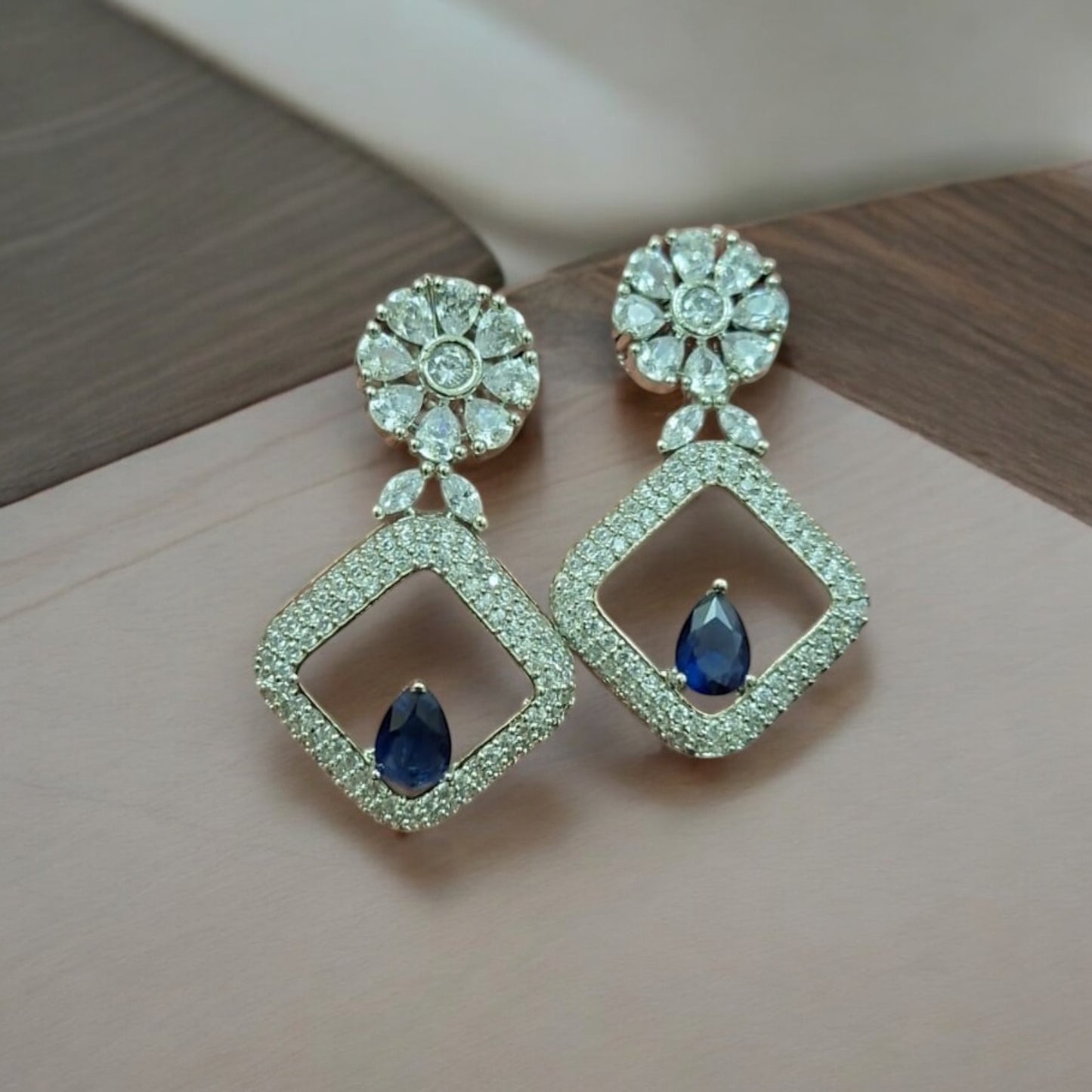 429237 CZ Earring With Rhodium Plating-Blue