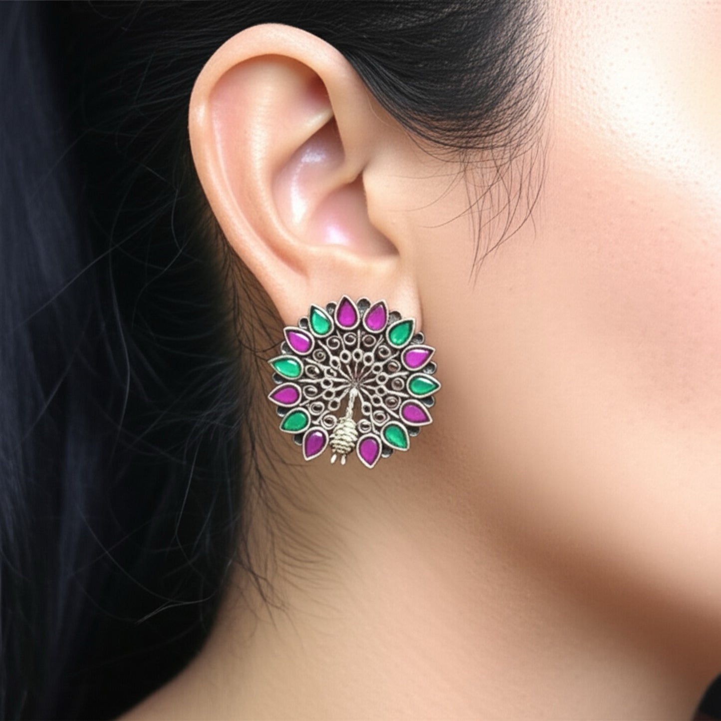 803005 Peacock Earring With 2 Tone Plating-Rubygreen