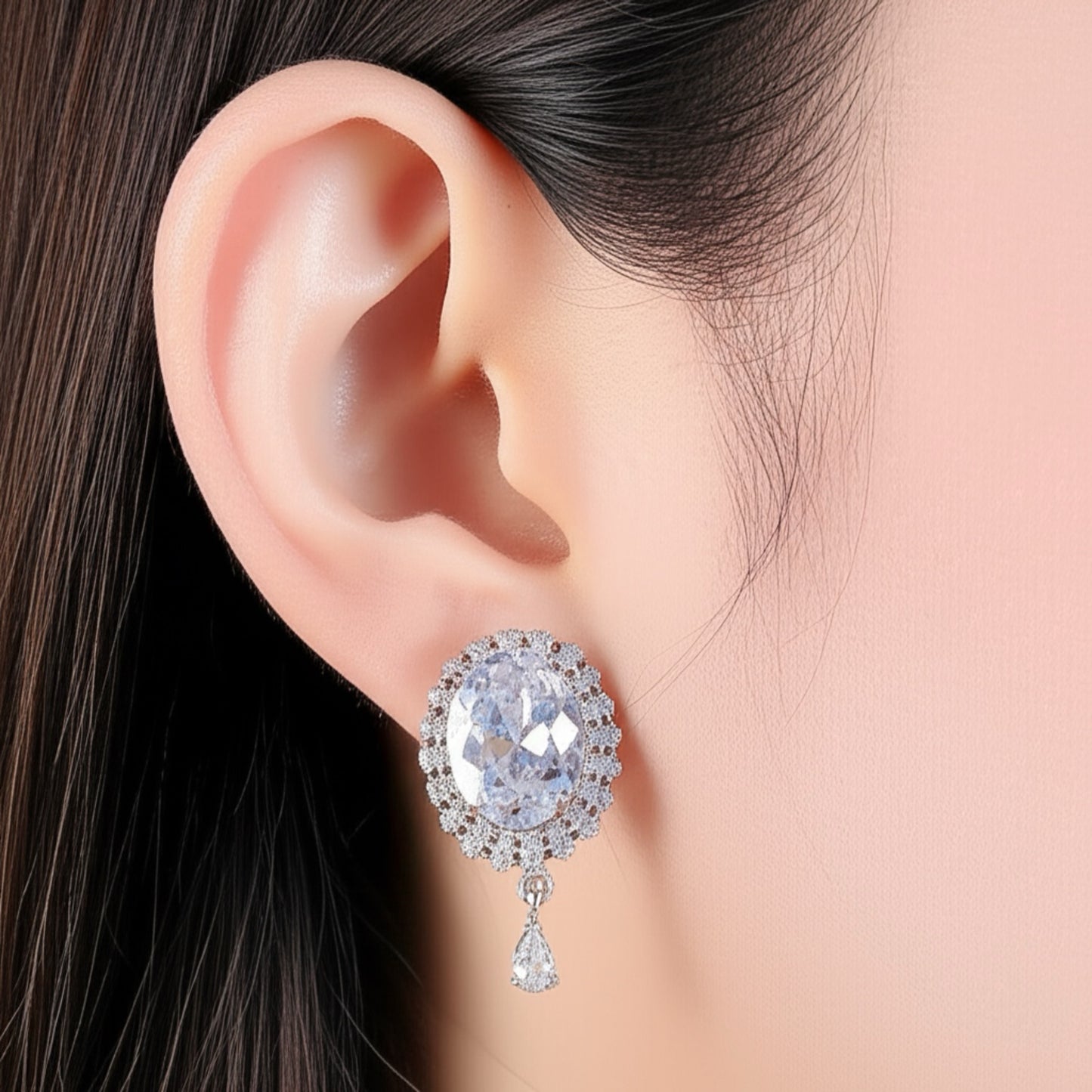 93109-ER CZ Earring With Gold/Rhodium Plating