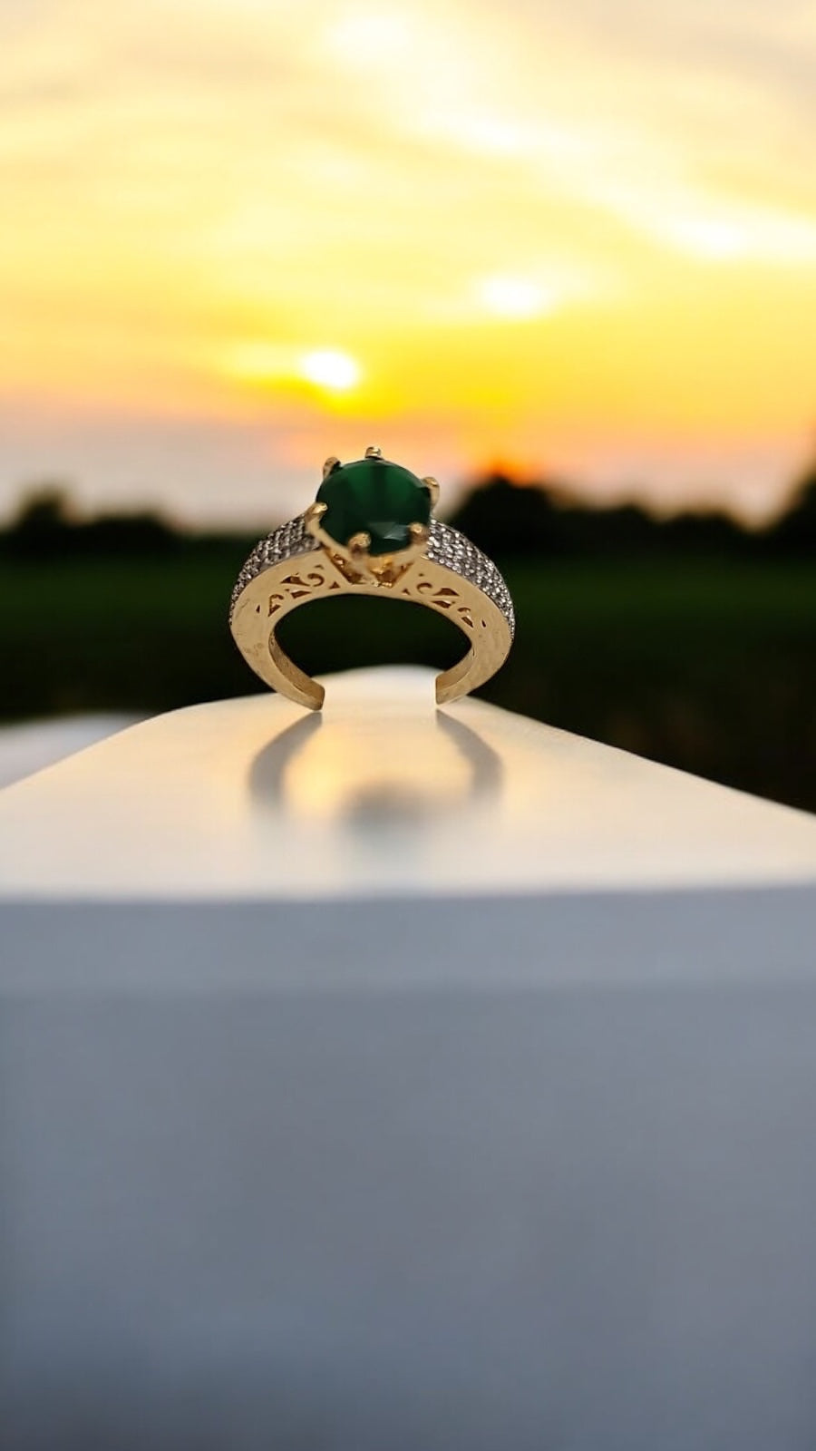 91259-RN Cz Adjustable Ring Green