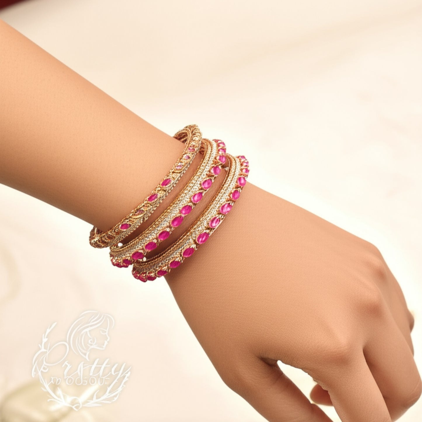 426827 Cz Classic Bangles With 2 Tone Plating-Size 2.6