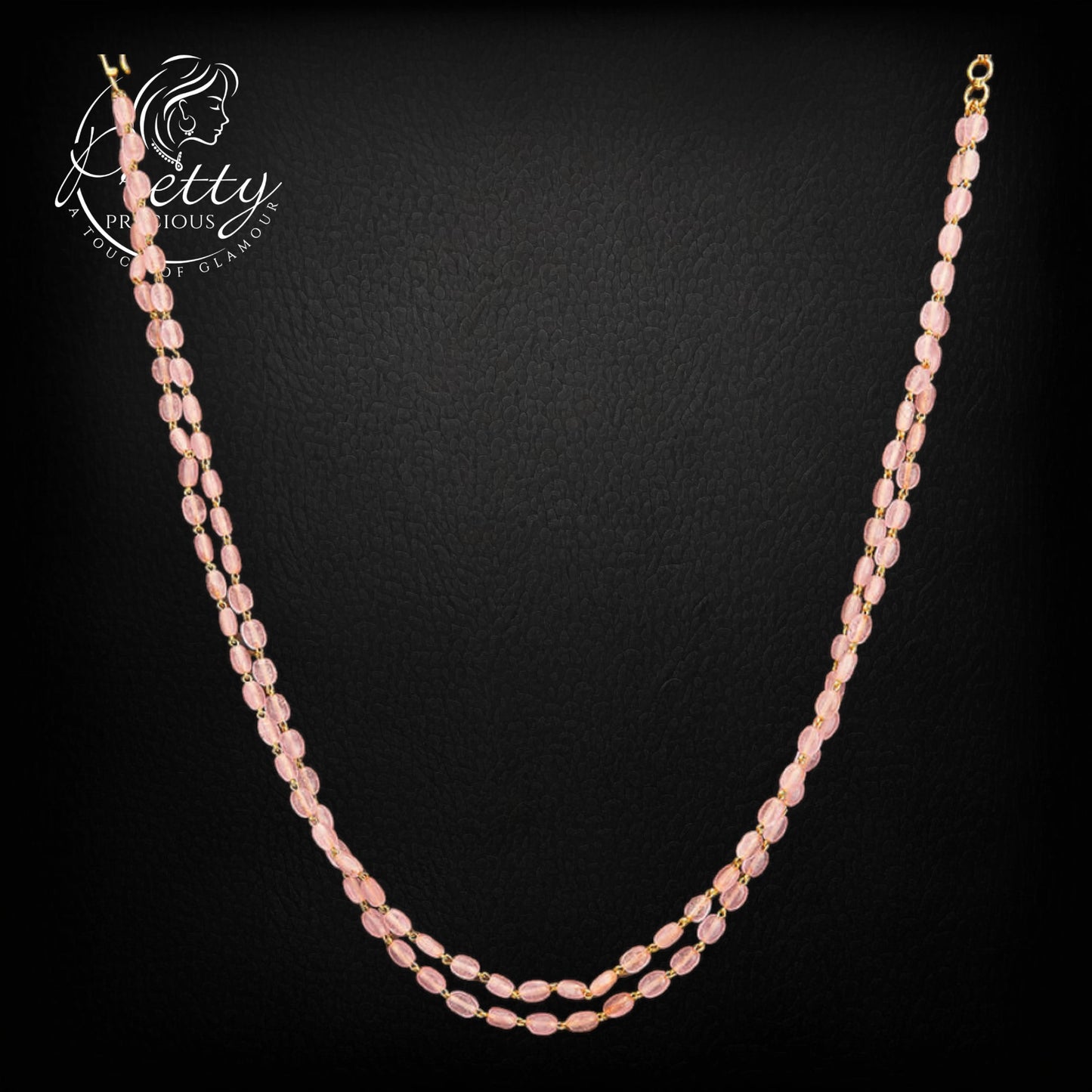 429438 Cubic Zirconia 2 Line Necklace With Gold Plating-Pink