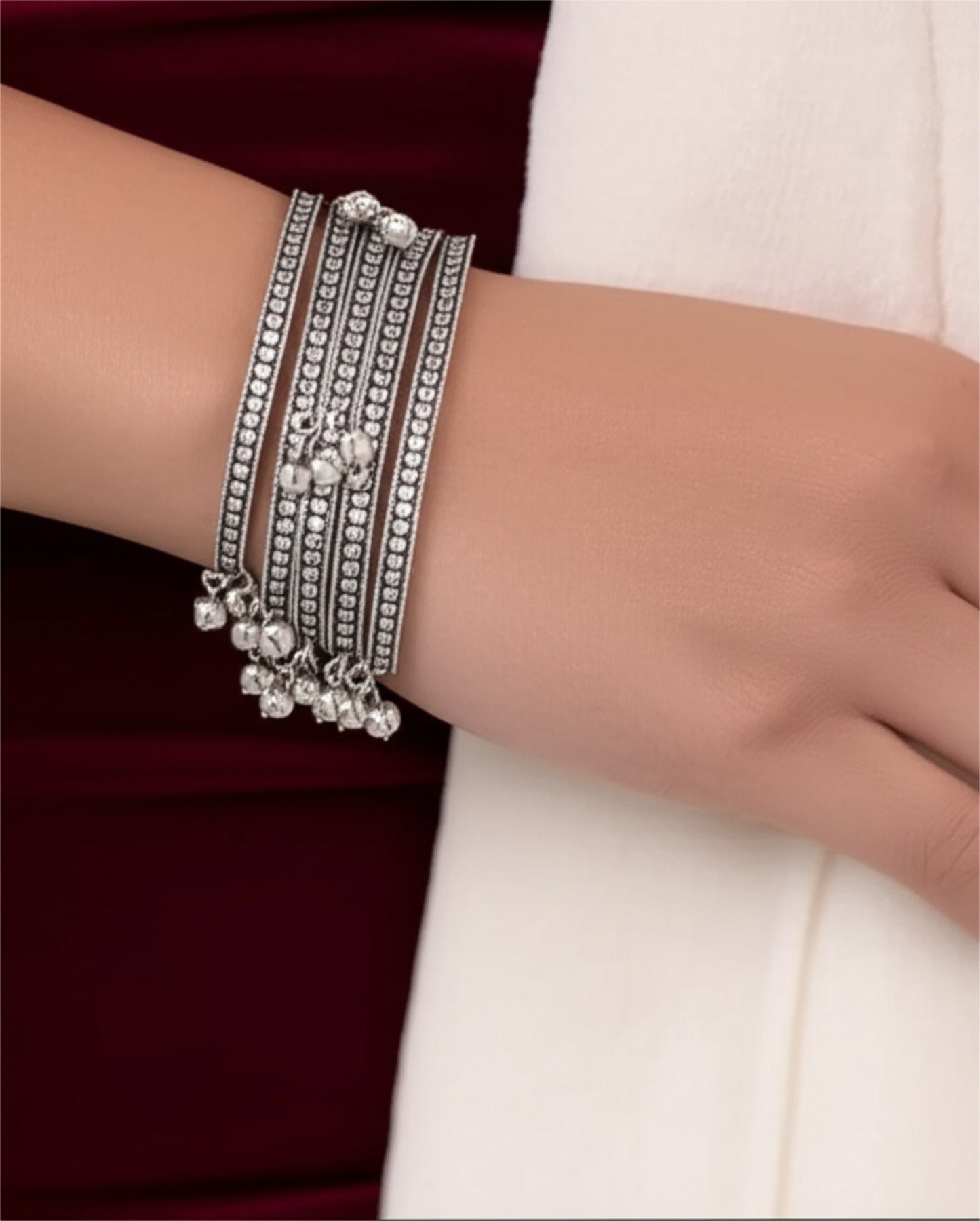 92009-KDO Bangle With Oxidised Plating (set of 4)-Size 2.6