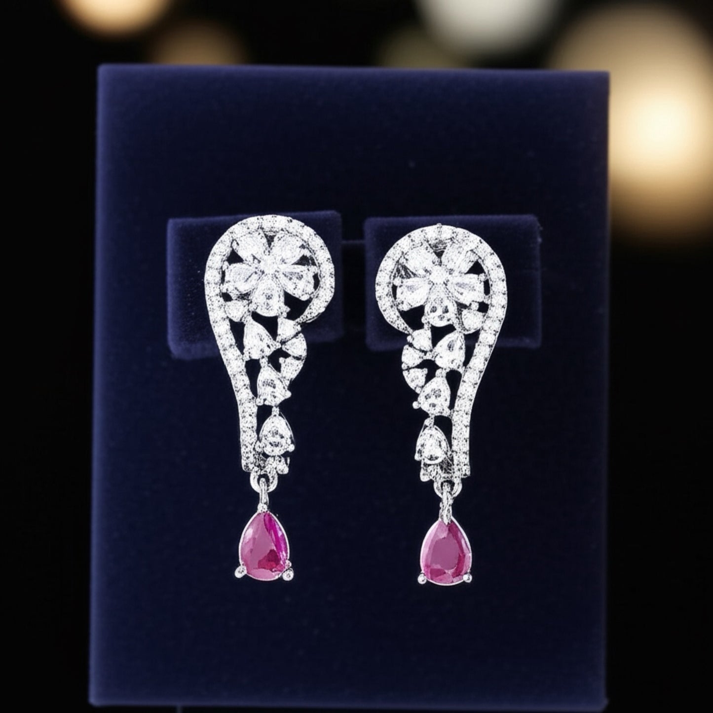 426808 CZ Earring With Rhodium Plating-Ruby