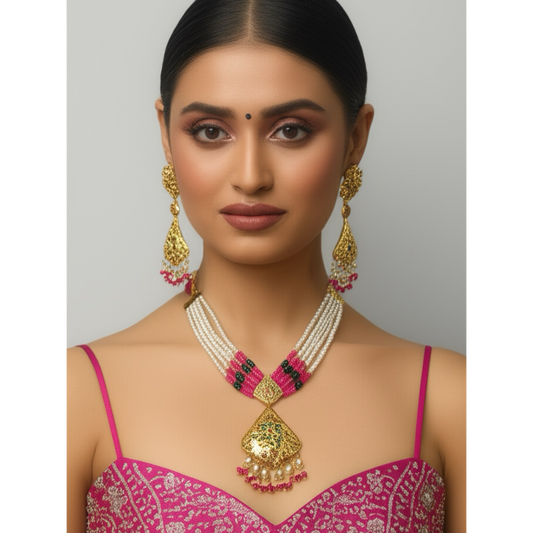 MJ-NS-922009 - Jadau Neckles Set Choker 1gm 24K Gold Plating-Pink