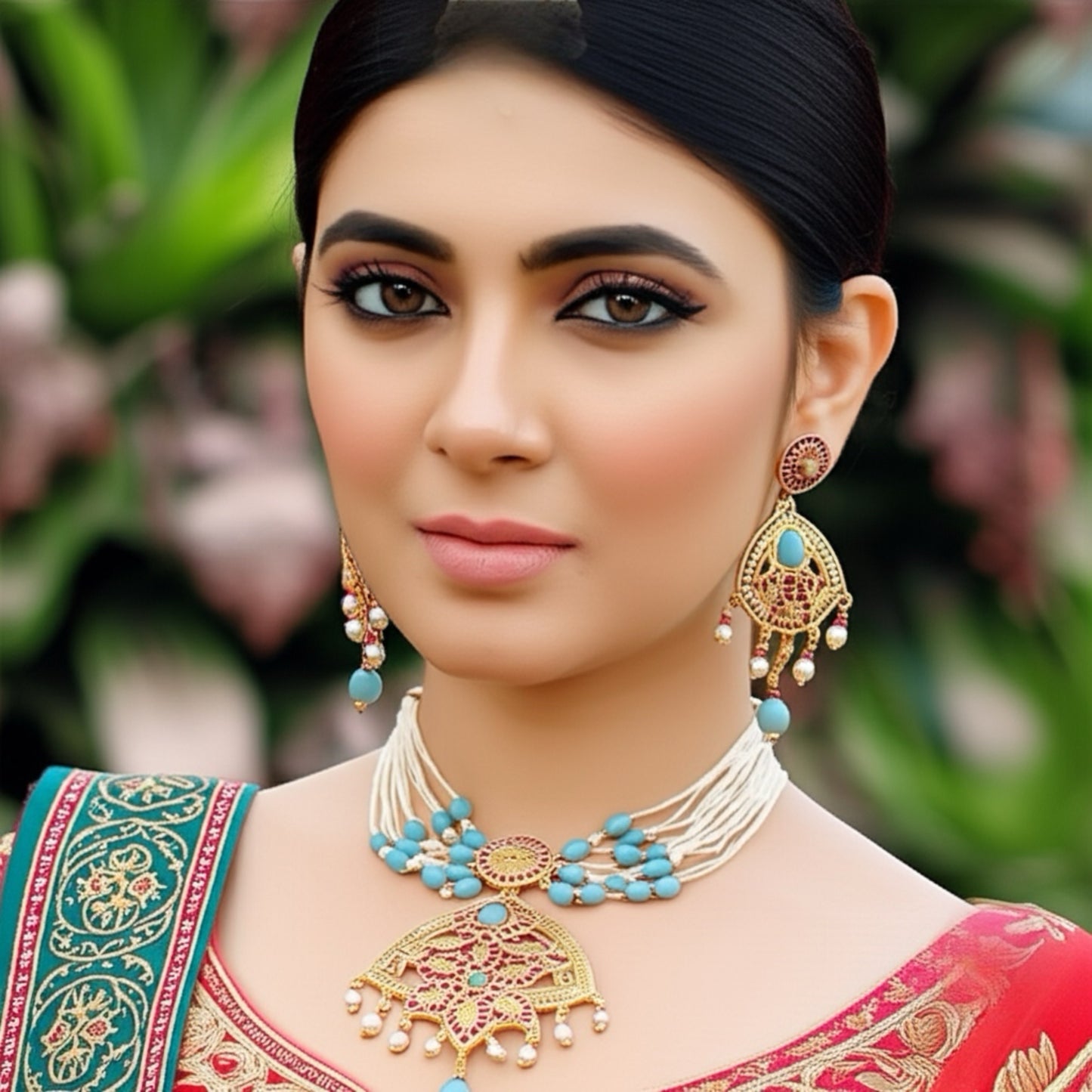 MJ-NS-922009 - Jadau Neckles Set Choker 1gm 24K Gold Plating-Blue