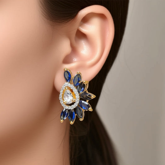 431696 Cz Short Earring With 2 Tone Plating