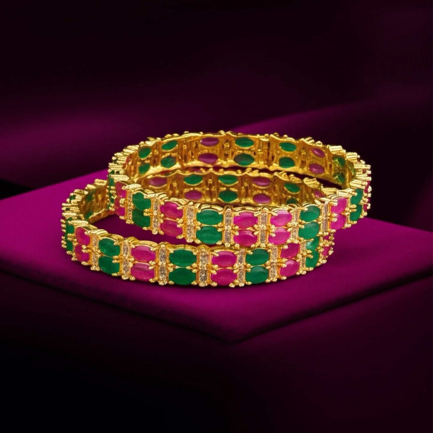 420539 Cz Bangles With Gold Plating-Size 2.4 & 2.6