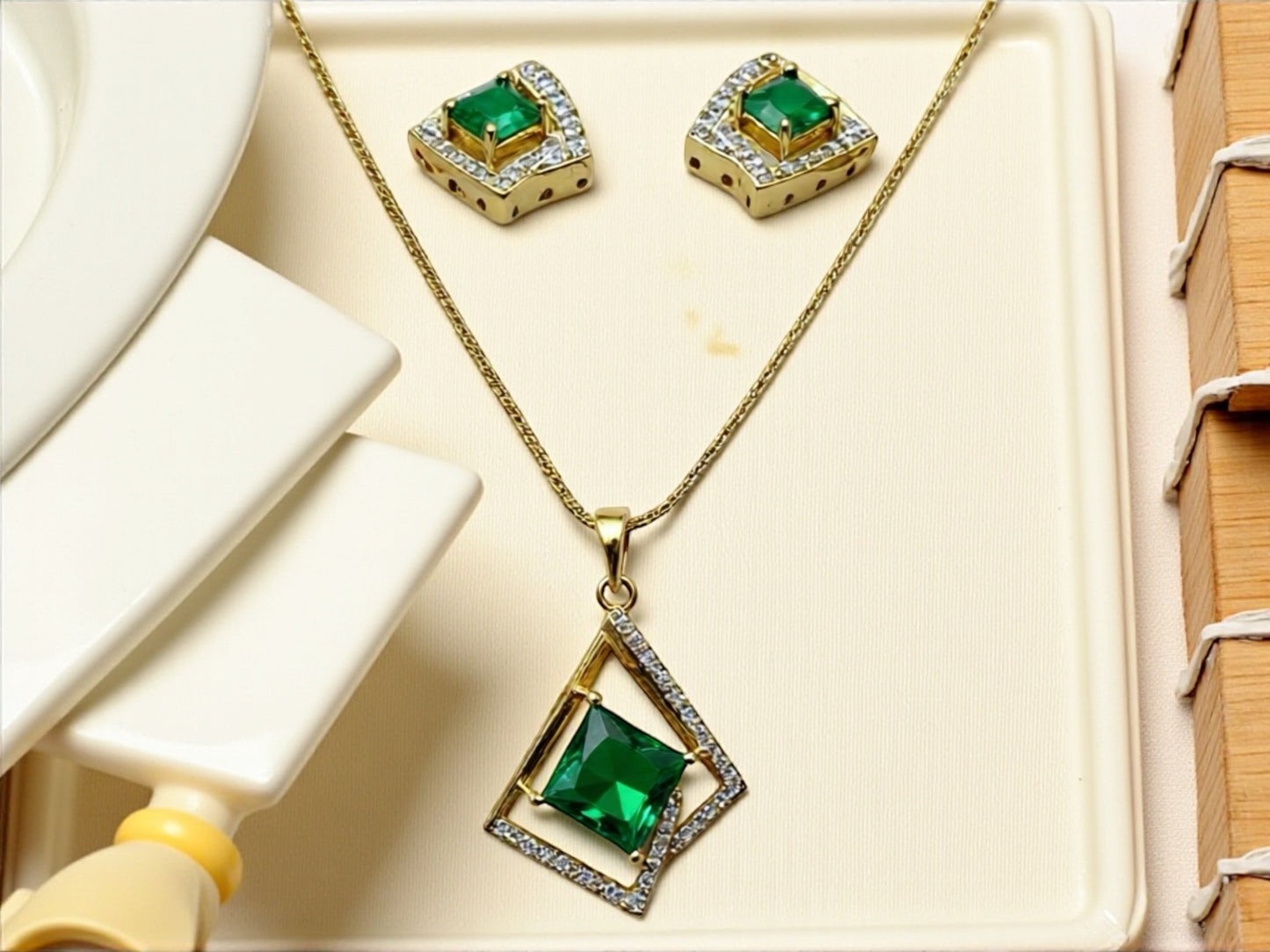 1063-American Diamond Delicate Pendant Set -Green