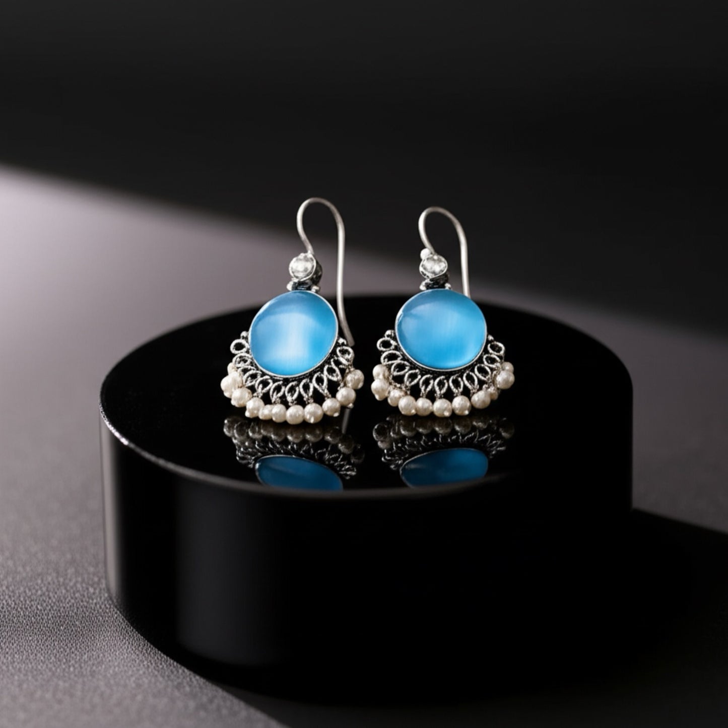 91509-ERO Pretty Precious Fashion Oxidised Silver Stylish Party Wear Earrings for Women and Girls-Aqua