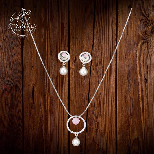 426019 Cubic Zirconia Delicate Pendant Set With Rhodium Plating