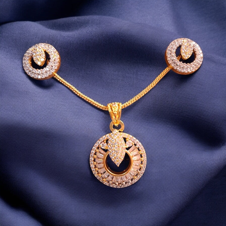 92259-PS-American Diamond Delicate Pendant Set With Gold Plating-Design 2