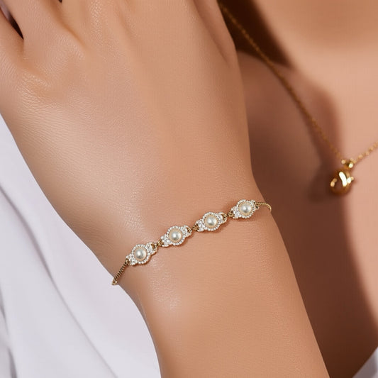 434301 Adjustable Bracelet With Gold Plating-Pearl