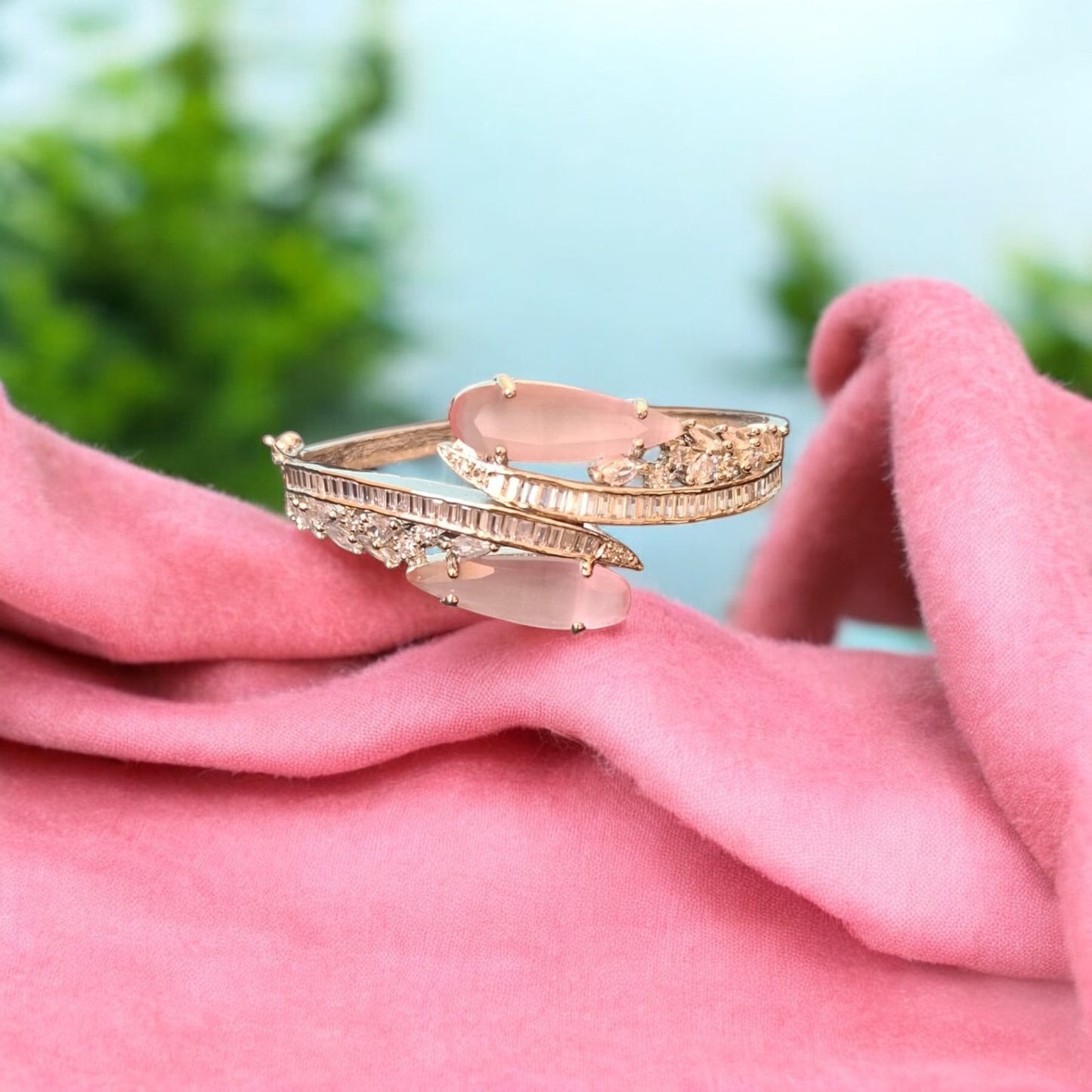 93359-KD Cubic Zirconia Classic Kada With Rhodium Plating-Pink